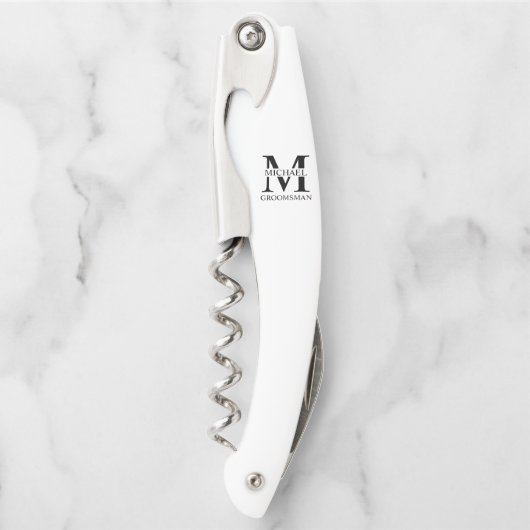 Klassisches personalisiertes Trauzeuge-Monogramm u Kellnermesser (Vorderseite)