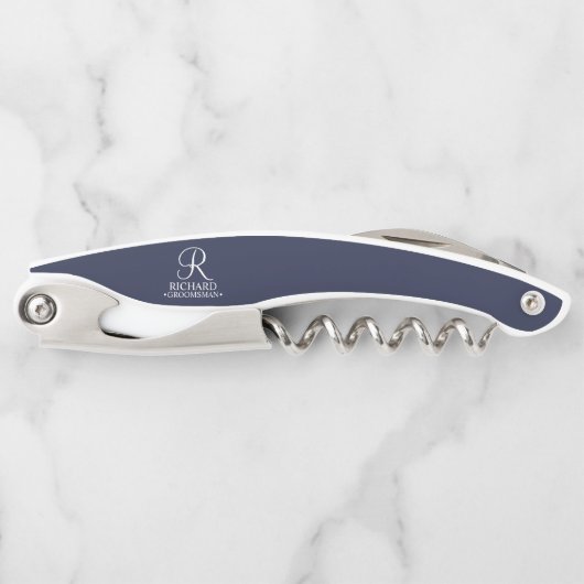 Klassisches personalisiertes Trauzeuge-Monogramm u Kellnermesser (Vorderseite)
