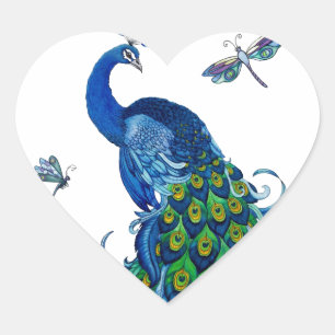 Klassisches Pfau- und Drachendesign Herz-Aufkleber