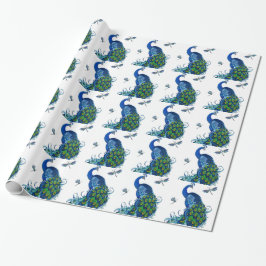 Klassisches Pfau- und Dragonfly-Design Geschenkpapier