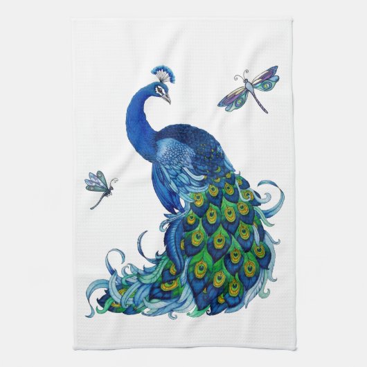 Klassisches Pfau- und Dragonfly-Design Handtuch (Vertikal)