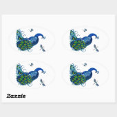 Klassisches Pfau- und Dragonfly-Design Ovaler Aufkleber (Blatt)