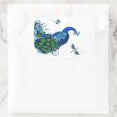 Klassisches Pfau- und Dragonfly-Design Ovaler Aufkleber (Tasche)