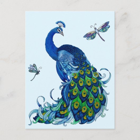 Klassisches Pfau- und Dragonfly-Design Postkarte (Vorderseite)