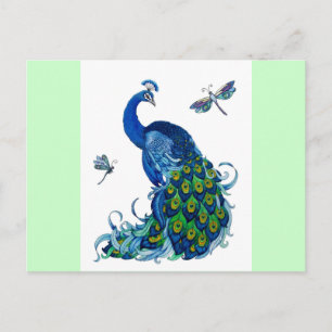 Klassisches Pfau- und Dragonfly-Design Postkarte