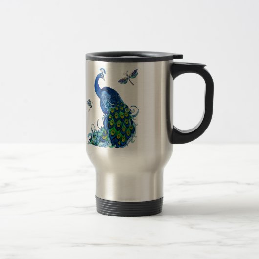 Klassisches Pfau- und Dragonfly-Design Reisebecher (Rechts)