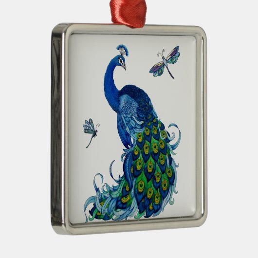 Klassisches Pfau- und Dragonfly-Design Silbernes Ornament (Rechts)