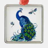 Klassisches Pfau- und Dragonfly-Design Silbernes Ornament (Vorne)