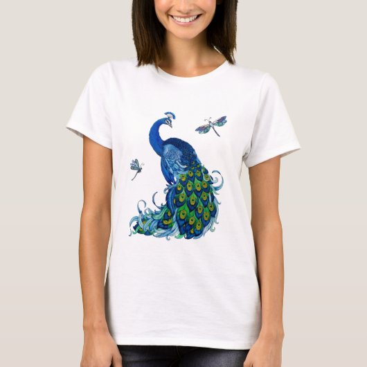 Klassisches Pfau- und Dragonfly-Design T-Shirt (Vorderseite)