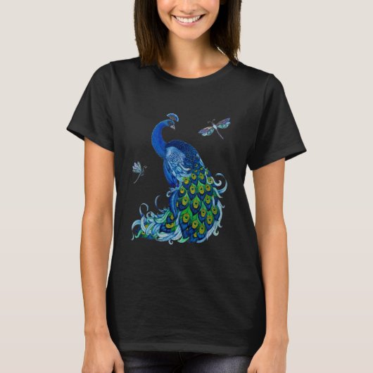 Klassisches Pfau- und Dragonfly-Design T-Shirt (Vorderseite)
