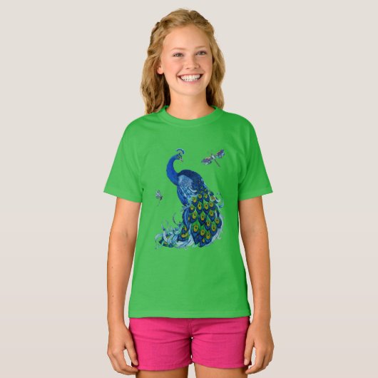 Klassisches Pfau- und Dragonfly-Design T-Shirt (Vorne ganz)
