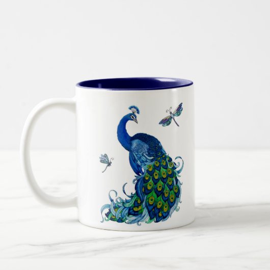 Klassisches Pfau- und Dragonfly-Design Zweifarbige Tasse (Links)