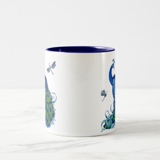 Klassisches Pfau- und Dragonfly-Design Zweifarbige Tasse (Mittel)
