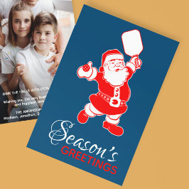 Klassisches Pickleball Santa Blue Weihnachts-Foto Feiertagskarte