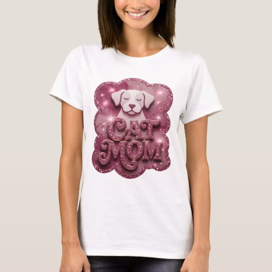 Klassisches Pink CAT MOM Statement T-Shirt (Vorderseite)