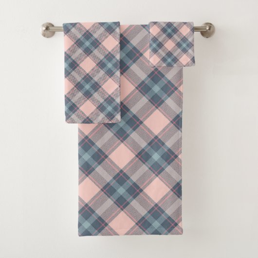 Klassisches Pink Gray Kariert Gingham Muster Badhandtuch Set (Insitu)