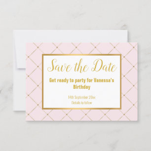 KLASSISCHES PINK WHITE GOLD DIAMONON SAVE THE DATE RSVP KARTE