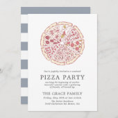 Klassisches Pizza-Party | Blaue Streifen aus Schie Einladung (Vorne/Hinten)