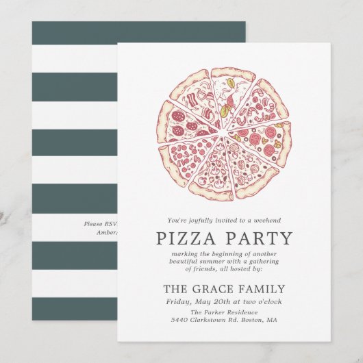 Klassisches Pizza-Party | Einladung gestrichen (Vorne/Hinten)