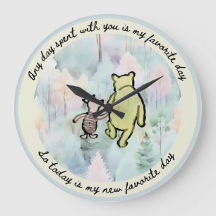 Klassisches Pooh Zitat Wasser und Wasserfarbe Große Wanduhr