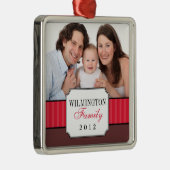 Klassisches Portrait Rote Streifen Band Weihnachts Silbernes Ornament (Rechts)