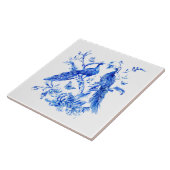 Klassisches Porzellan Blue Peacocks weißer Hinterg Fliese (Seite)