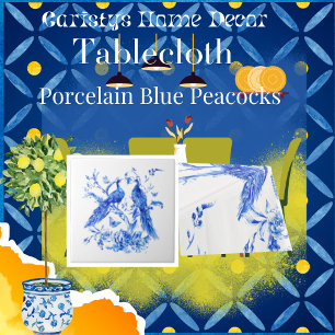 Klassisches Porzellan Blue Peacocks weißer Hinterg Tischdecke