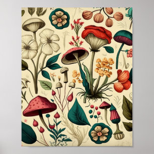 Klassisches Premium-Pilz- und Blumendesign Poster