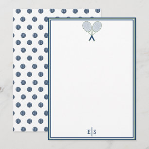 Klassisches Preppy Blau Tennis Punkte Monogramm Mitteilungskarte