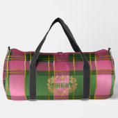 Klassisches Preppy-Karo Rosa Grün Monogrammiert Duffle Bag (Vorderseite)