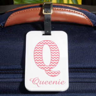 Klassisches Preppy Pink Zickzack Letter Q Monogram Gepäckanhänger