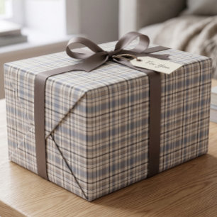 Klassisches Preppy-Puderblau Braun Tartan Karo Geschenkpapier