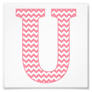 Klassisches Preppy-Rosa-Chevron-Buchstabe U-Monogr Fotodruck