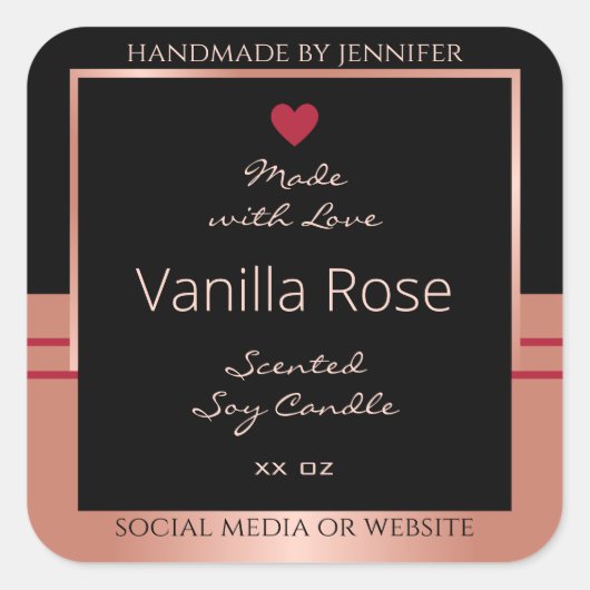 Klassisches Produktverpackungslabel Schwarz und Ro Quadratischer Aufkleber (Vorderseite)