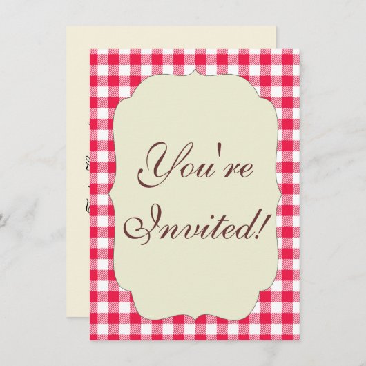 Klassisches Red Gingham Country Pattern Einladung (Vorne/Hinten)