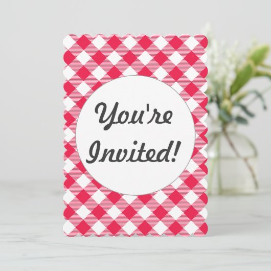 Klassisches Red Gingham Country Pattern Einladung (Stehend Vorderseite)