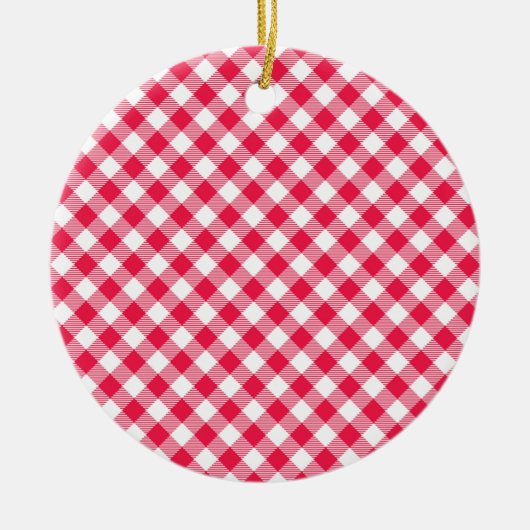 Klassisches Red Gingham Country Pattern Keramik Ornament (Vorne)