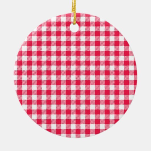 Klassisches Red Gingham Country Pattern Keramik Ornament (Hinten)