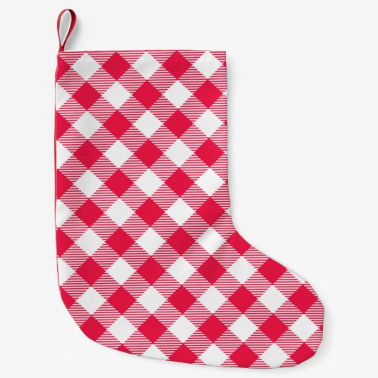 Klassisches Red Gingham Country Pattern Kleiner Weihnachtsstrumpf (Vorderseite)