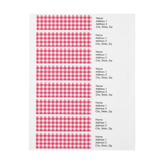 Klassisches Red Gingham Country Pattern Rundum-Adressaufkleber (Bogen)