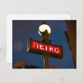 Klassisches Red Metro-Schild mit Street Lamp in Pa Postkarte (Vorne/Hinten)