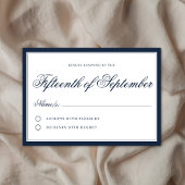 Klassisches Regal Navy Blue Elegantes Script Minim RSVP Karte
