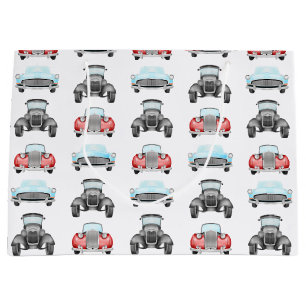 Klassisches Retro Cars Vintages Aquarellmuster Große Geschenktüte