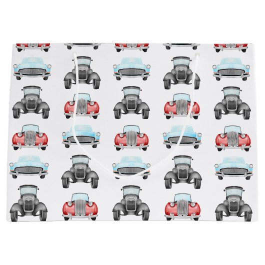 Klassisches Retro Cars Vintages Aquarellmuster Große Geschenktüte (Vorderseite)