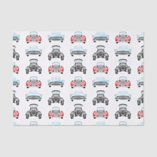 Klassisches Retro Cars Vintages Aquarellmuster Seidenpapier (Vorderseite)