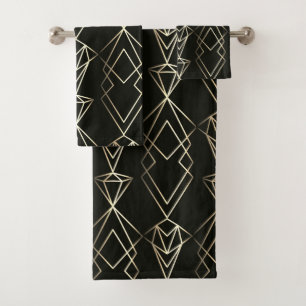 Klassisches Retro-Design in Schwarz und Gold Badhandtuch Set