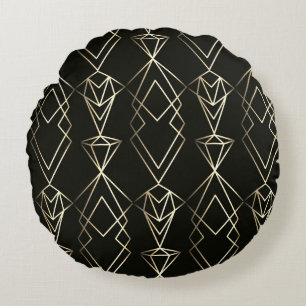 Klassisches Retro-Design in Schwarz und Gold Rundes Kissen
