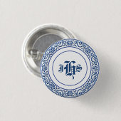 Klassisches Retro Personalisiertes Monogramm blaue Button (Vorne & Hinten)