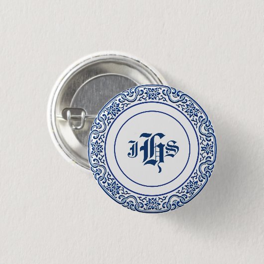 Klassisches Retro Personalisiertes Monogramm blaue Button (Vorne & Hinten)