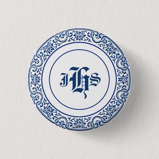 Klassisches Retro Personalisiertes Monogramm blaue Button (Vorderseite)
